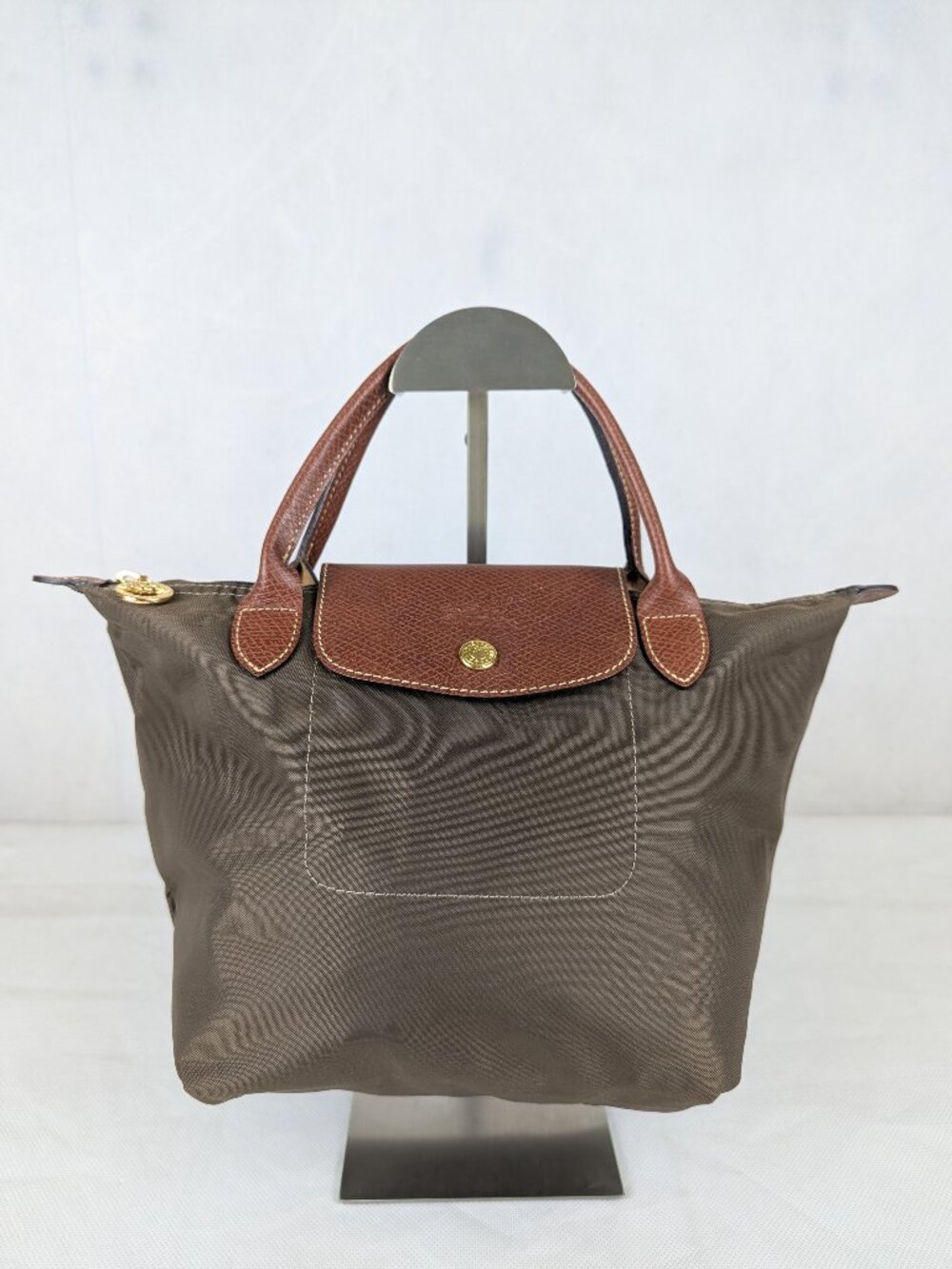 Authentic Longchamp Le Pliage Nylon Leather Tote Bag Green - Used - Clean
